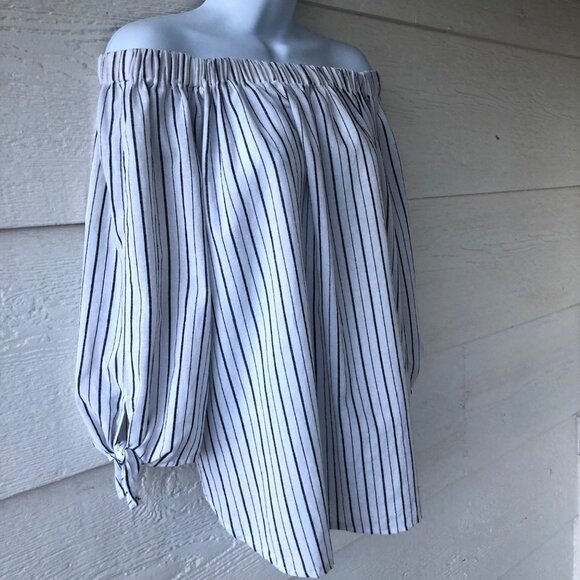 J. Roberts Size Large Off Shoulder 3/4 Tie Sleeve Flowy Boho Top - Picture 5 of 14